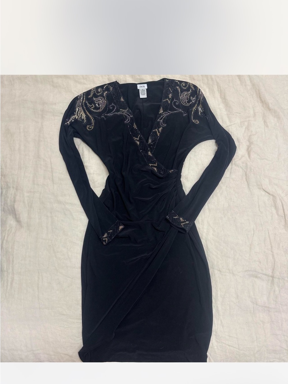 Cache Black Beaded V-Neck Bodycon Wrap Dress